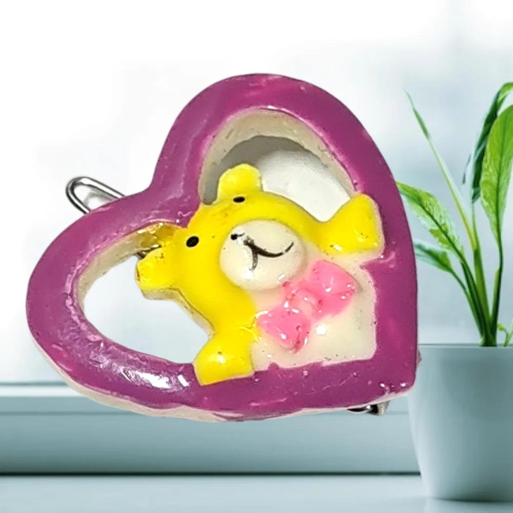 Purple Heart Child's Barrette w/ Yellow Bear